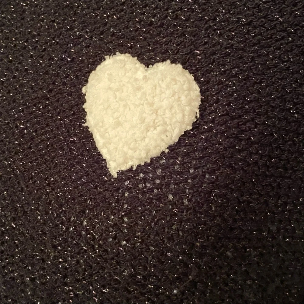 LC LAUREN CONRAD SWEATER CREWNECK ROUND BLACK SHIMMER PUFFY CREAM HEARTS Size L